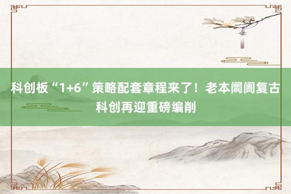 科创板“1+6”策略配套章程来了！老本阛阓复古科创再迎重磅编削