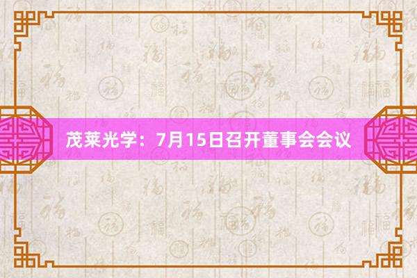 茂莱光学：7月15日召开董事会会议