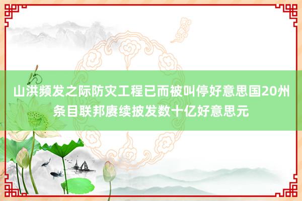 山洪频发之际防灾工程已而被叫停好意思国20州条目联邦赓续披发数十亿好意思元