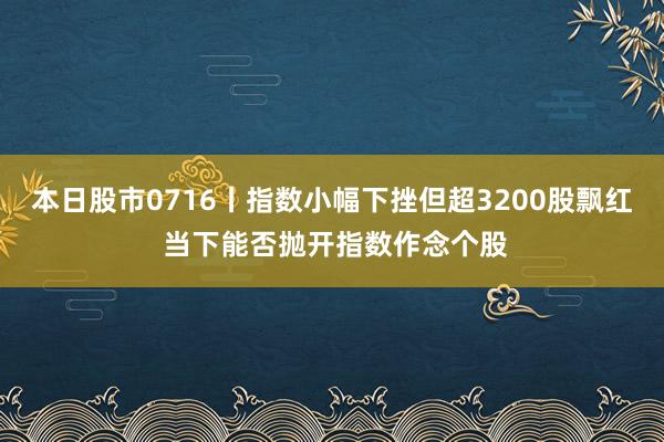 本日股市0716丨指数小幅下挫但超3200股飘红 当下能否抛开指数作念个股