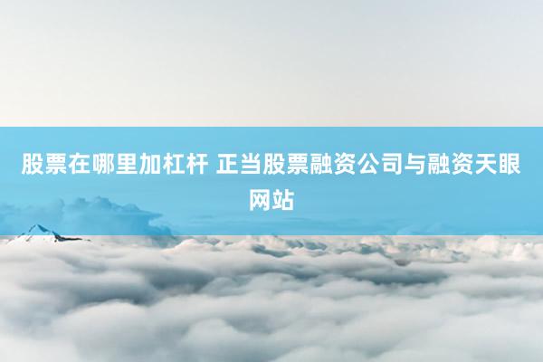股票在哪里加杠杆 正当股票融资公司与融资天眼网站