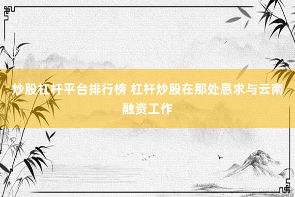 炒股杠杆平台排行榜 杠杆炒股在那处恳求与云南融资工作