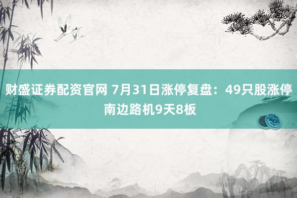 财盛证券配资官网 7月31日涨停复盘：49只股涨停 南边路机9天8板