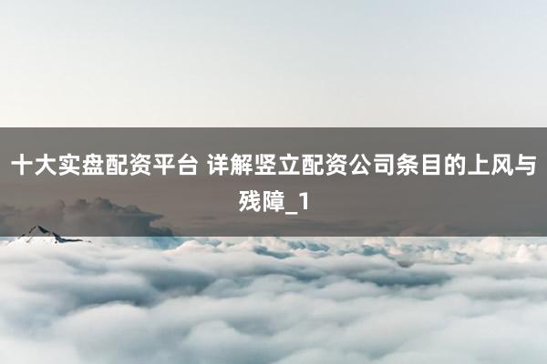 十大实盘配资平台 详解竖立配资公司条目的上风与残障_1