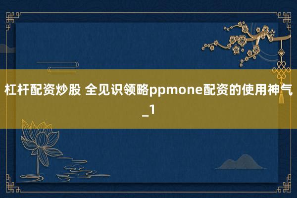 杠杆配资炒股 全见识领略ppmone配资的使用神气_1