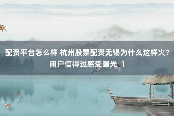 配资平台怎么样 杭州股票配资无锡为什么这样火？用户信得过感受曝光_1