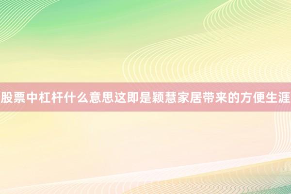 股票中杠杆什么意思这即是颖慧家居带来的方便生涯