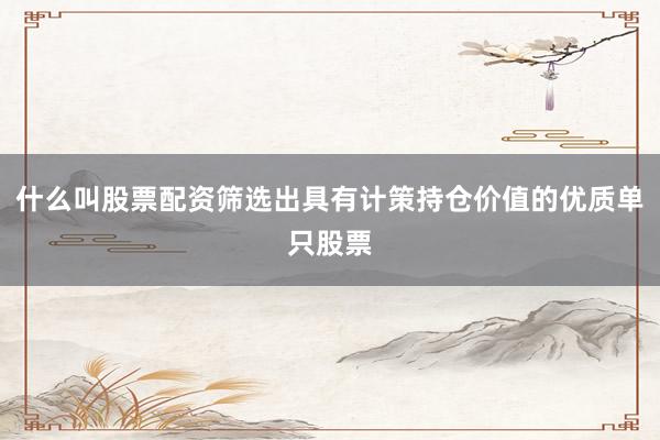 什么叫股票配资筛选出具有计策持仓价值的优质单只股票