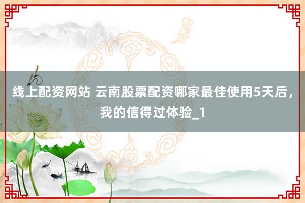 线上配资网站 云南股票配资哪家最佳使用5天后，我的信得过体验_1