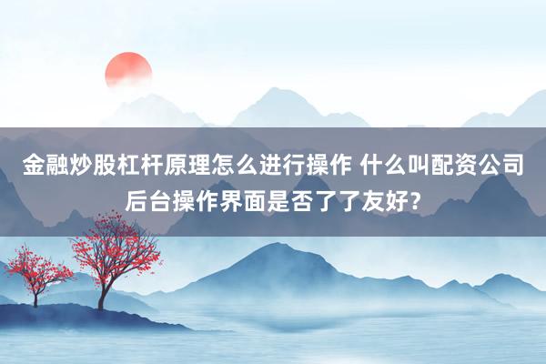 金融炒股杠杆原理怎么进行操作 什么叫配资公司后台操作界面是否了了友好？