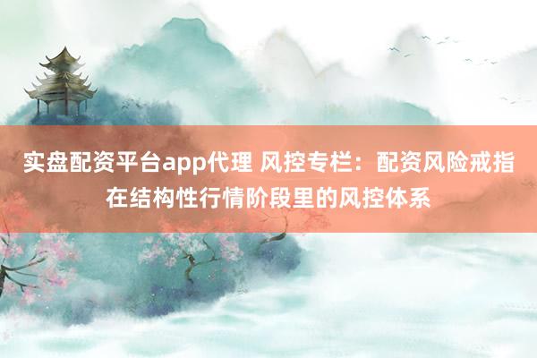 实盘配资平台app代理 风控专栏：配资风险戒指在结构性行情阶段里的风控体系