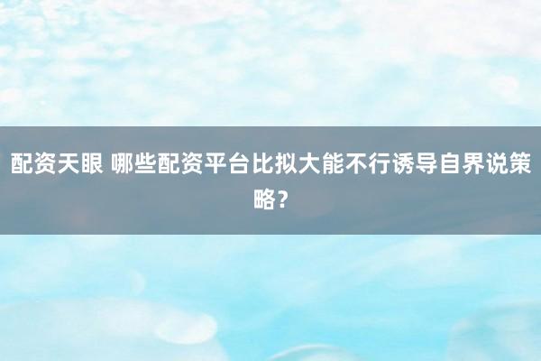 配资天眼 哪些配资平台比拟大能不行诱导自界说策略？